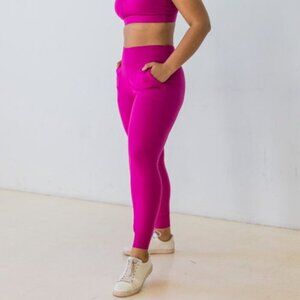 Senita Studio Skin Joggers Pants Women's L Fuschia Magenta Hot Pink Athleisure